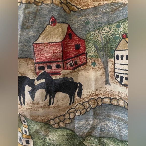 Vintage On the Verge Primitive Folk Western Cows Village Wrap Skirt -Made in USA - Picture 8 of 10